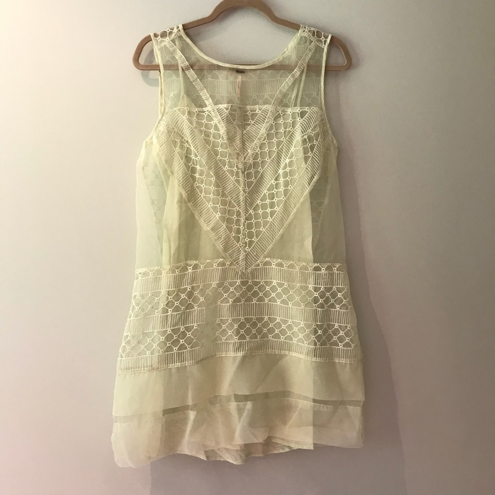 Free People Sheer Lace Panel Cream Dress